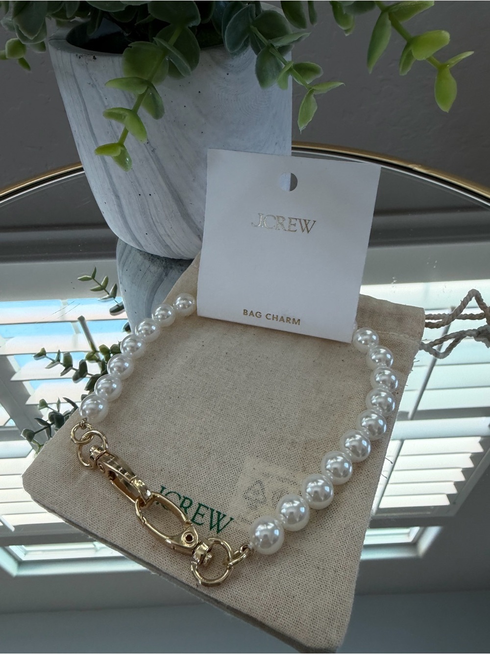 J.Crew Faux Pearl Bag Charm Gold Hardware Purse Charm NWT